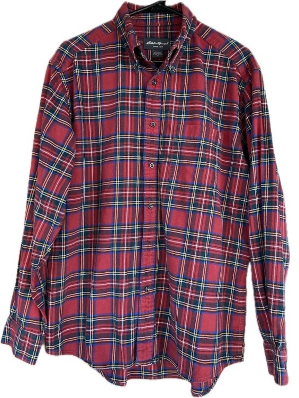Vintage Eddie Bauer Red Plaid Button Down Flannel Shirt Medium Skater Cabin 90s